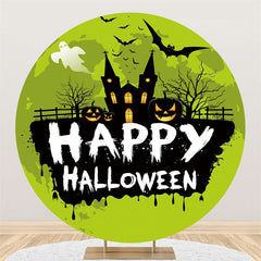 Fant?me Citrouille Chauve-Souris Vert Joyeux Halloween Fond Rond