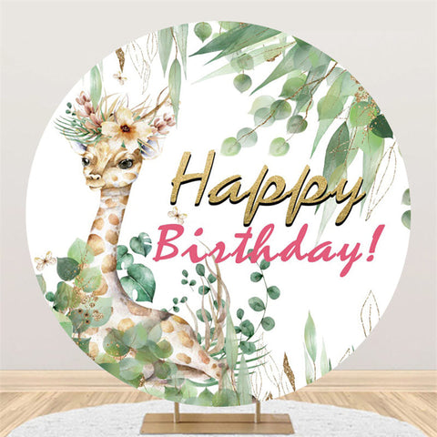 Girafe Vert Feuilles Joyeux Anniversaire Cercle Toile De Fond