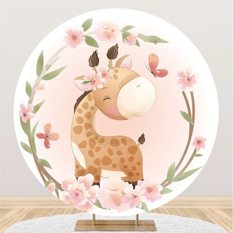 Girafe Avec Toile De Fond Cercle Papillon Fleur Rose