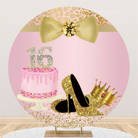 Fond de cercle de joyeux anniversaire de gateau rose de paillettes 16