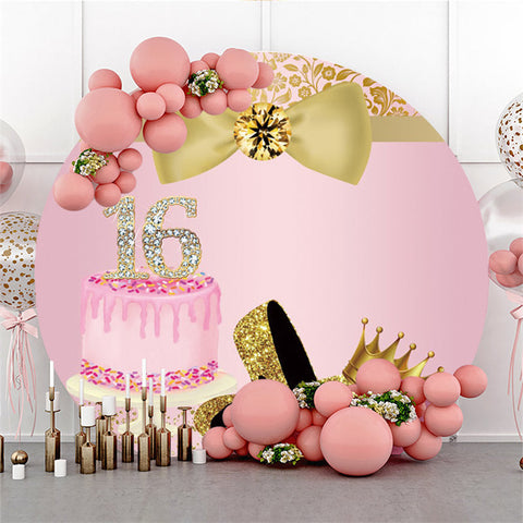 Fond de cercle de joyeux anniversaire de gateau rose de paillettes 16