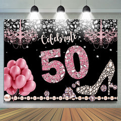 Toile de fond joyeux 50e anniversaire de ballon scintillant et bokeh