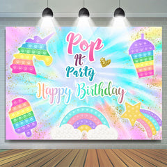 POP It Glitter et toile de fond d'anniversaire arc-en-ciel coloré