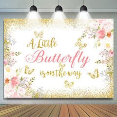 Toile de fond de douche de bébé thème papillon paillettes et fleurs