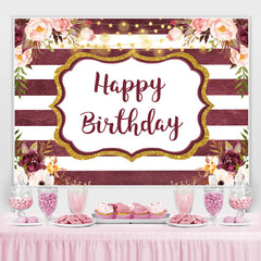 Toile de fond joyeux anniversaire scintillant et floral avec des rayures