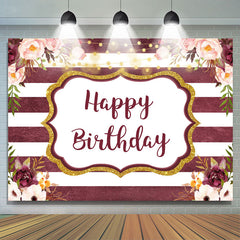 Toile de fond joyeux anniversaire scintillant et floral avec des rayures