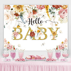 Toile de fond Hello Baby sur le thème du printemps scintillant et floral