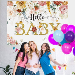 Toile de fond Hello Baby sur le thème du printemps scintillant et floral