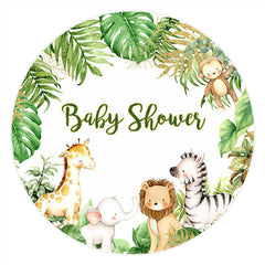 Toile De Fond De Fête De Bébé D'animaux Ronds De Paillettes Et De Feuilles Vertes