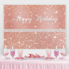 Toile de fond de joyeux anniversaire de paillettes et de perles dorées roses