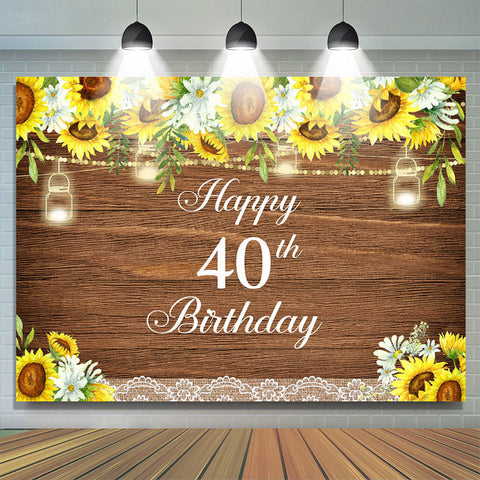 Toile de fond joyeux 40e anniversaire de paillettes et de tournesols