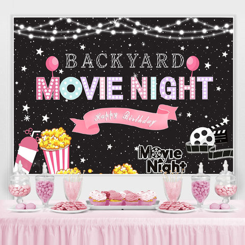 Glitter Backyard Movie Night Joyeux anniversaire Toile de fond