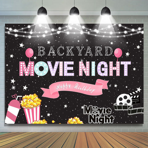 Glitter Backyard Movie Night Joyeux anniversaire Toile de fond