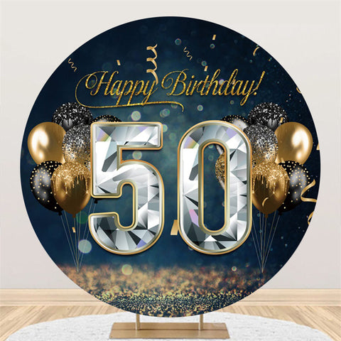 Ballons scintillants argent 50e anniversaire toile de fond ronde