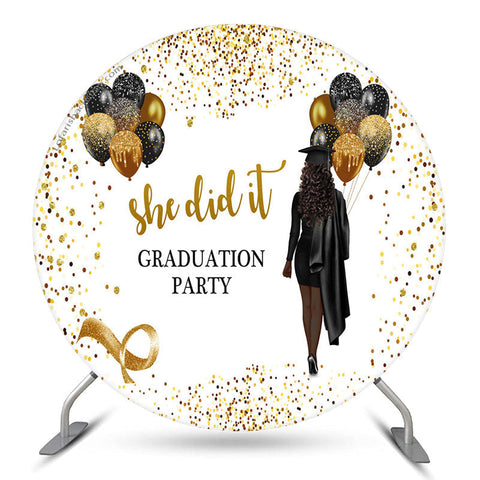 Glitter Black Gold She Did It Grad Toile de fond ronde