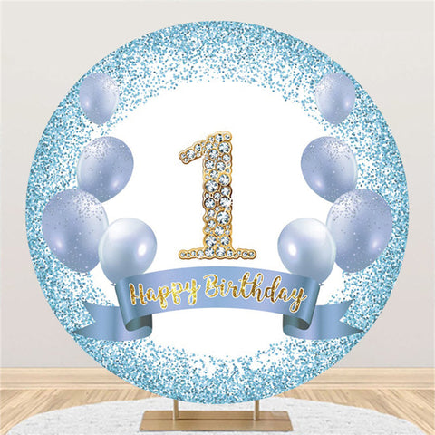 Ballon bleu scintillant joyeux 1er anniversaire cercle toile de fond