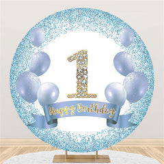 Ballon bleu scintillant joyeux 1er anniversaire cercle toile de fond