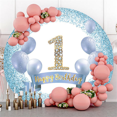 Ballon bleu scintillant joyeux 1er anniversaire cercle toile de fond