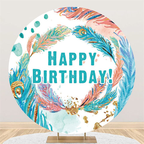 Toile de fond ronde de joyeux anniversaire de plume bleue scintillante