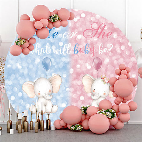 Toile de fond de douche de bébé cercle éléphant rose bleu scintillant