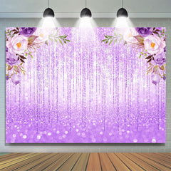 Glitter Bokeh Purple Lines et toile de fond d'anniversaire de fleurs