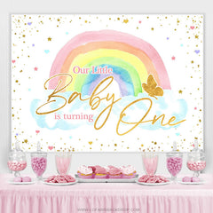 Glitter Butterfly Rainbow Joyeux 1er anniversaire Toile de fond