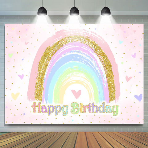 Fond de joyeux anniversaire arc-en-ciel coeur coloré paillettes
