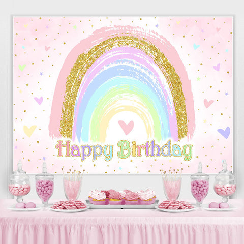 Fond de joyeux anniversaire arc-en-ciel coeur coloré paillettes