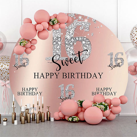 Glitter Diamond Sweet 16 Anniversaire Toile de Fond Ronde