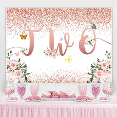 Glitter Floral Butterfly Joyeux 2e anniversaire Toile de fond