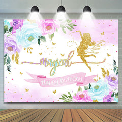 Toile de fond de joyeux anniversaire de fée magique florale scintillante