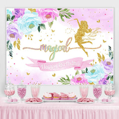 Toile de fond de joyeux anniversaire de fée magique florale scintillante