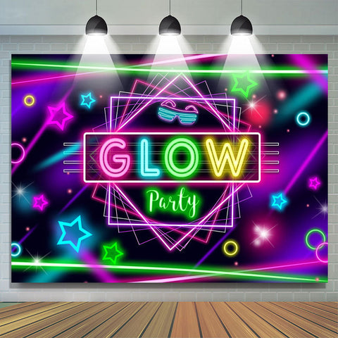 Glitter Glow Party et toile de fond d'anniversaire de lignes abstraites