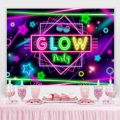 Glitter Glow Party et toile de fond d'anniversaire de lignes abstraites