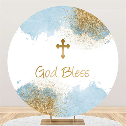 Glitter God Bless White Joyeux Anniversaire Toile de Fond Ronde