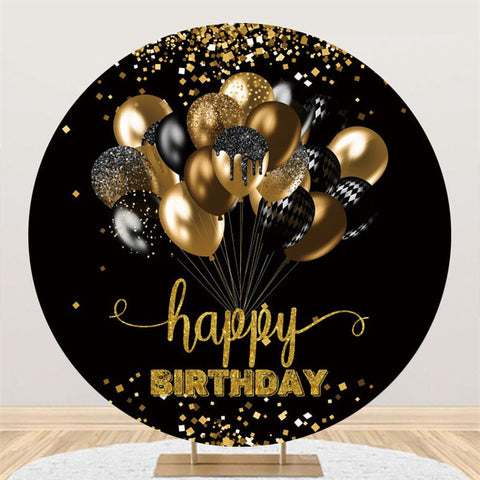 Fond de cercle d'anniversaire de ballons noirs d'or de scintillement