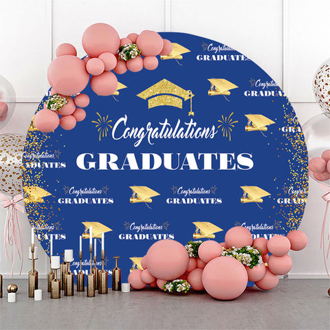 Couverture de fond de graduation ronde bleu or scintillant