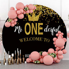 Fond de cercle de joyeux anniversaire de couronne d'or de scintillement