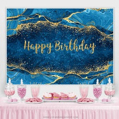 Fond de joyeux anniversaire bleu dégradé d'or scintillant