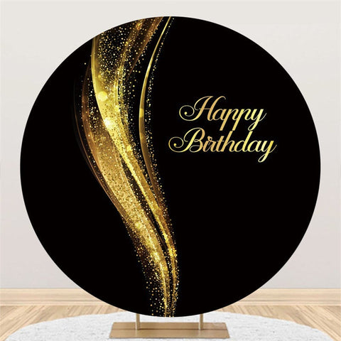 Fond rond de joyeux anniversaire d'or et de noir de scintillement