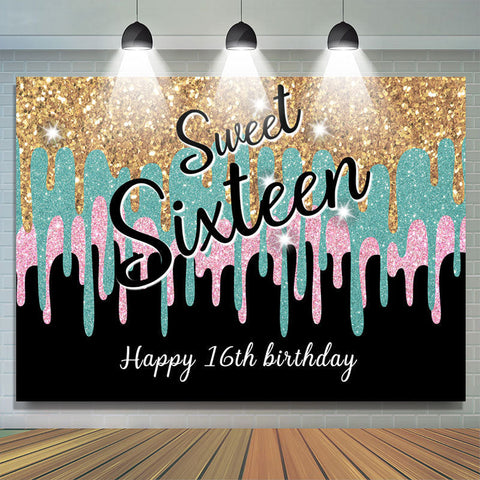 Glitter Golden Blue Pink Sweet 16 Anniversaire Toile de fond