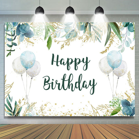 Feuilles vertes scintillantes et toile de fond d'anniversaire de ballons