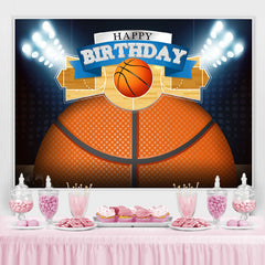 Fond de joyeux anniversaire de terrain de basket de lumières scintillantes
