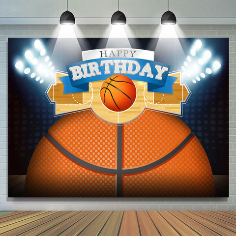 Fond de joyeux anniversaire de terrain de basket de lumières scintillantes