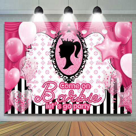 Toile de Fond de fête d'anniversaire Barbie ballon rose scintillant