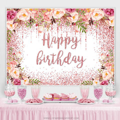 Toile de fond de joyeux anniversaire floral rose scintillant pour fille