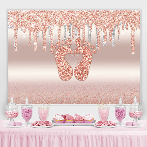 Glitter Pink Little Feet Backdrop Baby Shower pour fille