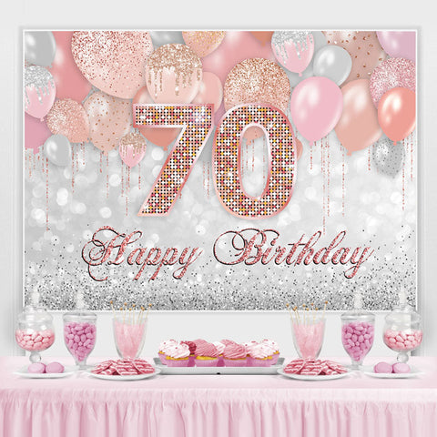 Ballon argenté rose scintillant Joyeux 70e anniversaire Toile de fond