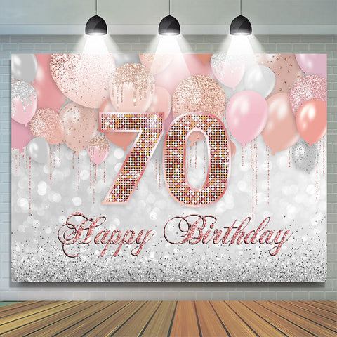 Ballon argenté rose scintillant Joyeux 70e anniversaire Toile de fond