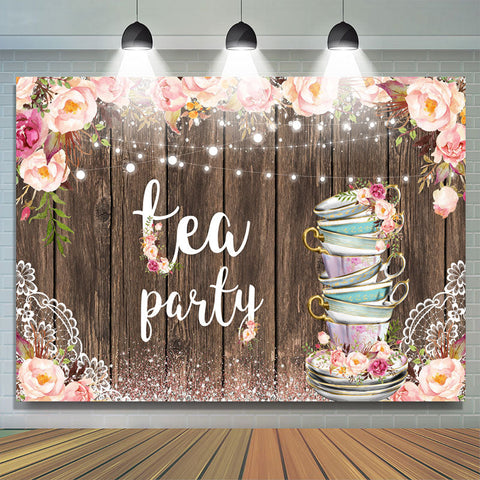 Glitter Pink Tea Party Floral Joyeux Anniversaire Toile de Fond